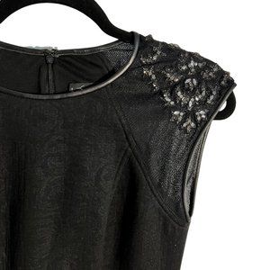 Yigal Azrouël Black New Crystal Embellished Leather Trim Cocktail Dress